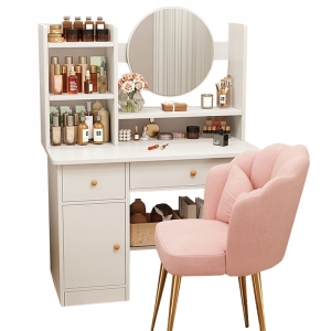 TOALETKA Z LUSTREM Z SZUFLADAMI BIAŁA MAKIJAŻU GLAMOUR SKANDYNAWSKI 100 CM